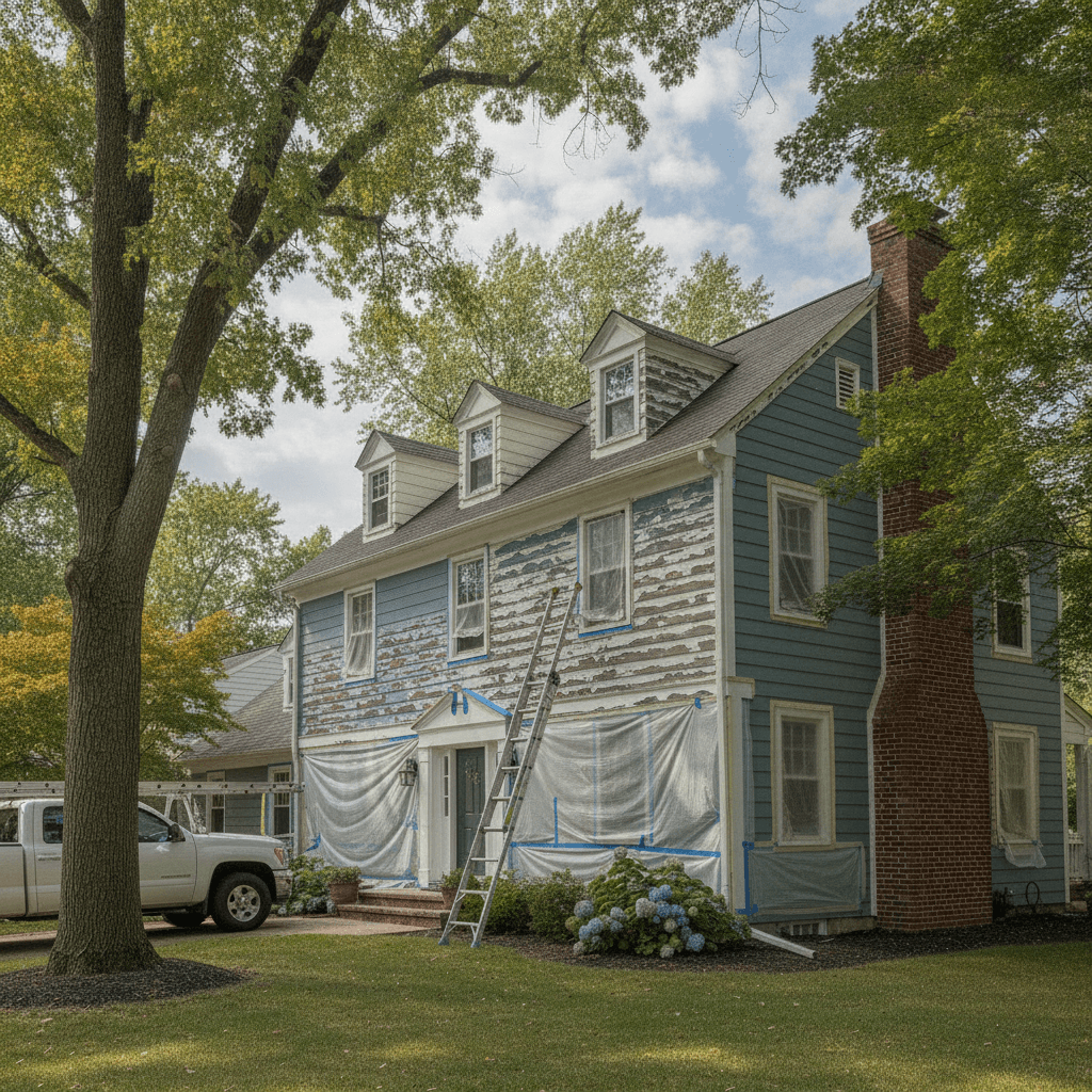 Example of weathered, peeling siding before repainting